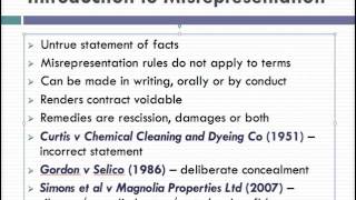 Misrepresentation Lecture 1 of 4 [upl. by Erastes465]